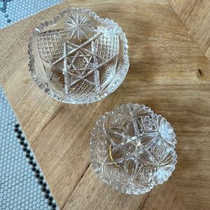 Set of two Vintage cut Glass Serving Pieces with Hobstars and Sawtooth Edge